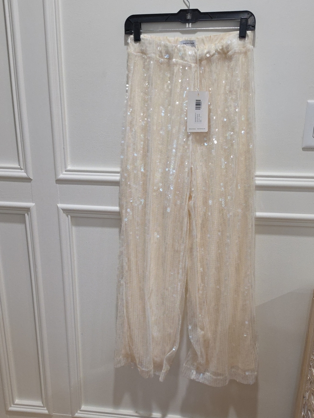 Sequin Wide-Leg Pants - White.